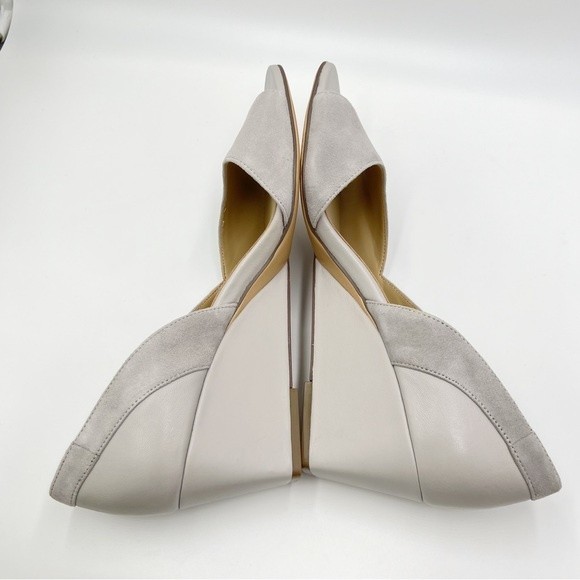 Naturalizer Size 10.5 Grey Gray Leather Suede Open Peep Toe Wedges Pumps Shoes - Picture 6 of 12
